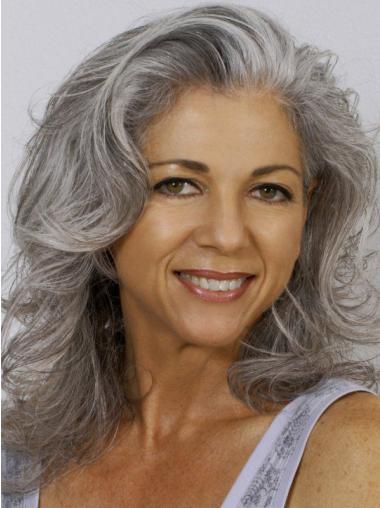 14” Grey Wavy Wig – 100% Hand-Tied Human Hair for Sale