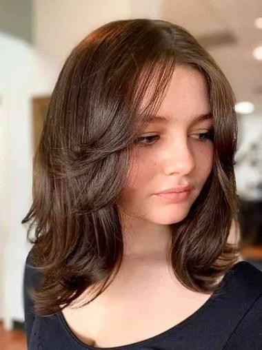 Lace Front 14” Brown Wig – Shoulder Length, Layered Synthetic Hair