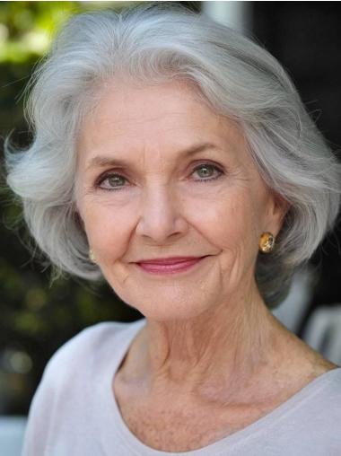 Chin Length Grey Human Hair Wigs – 10" Wavy Lace Front Bob