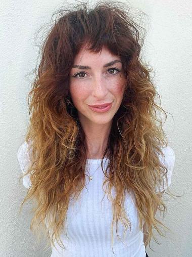 Long 18” Ombre Curly Wig – Lace Front, 2-Tone with Bangs