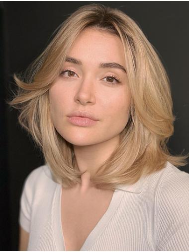 Shoulder Length 14" Blonde Wig – Monofilament, Layered Style for Ladies