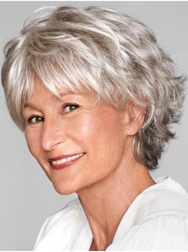 Short 8" Grey Wavy Wig – Synthetic Hair Stylish For Older Women