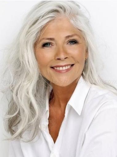 Designed 18" Wavy Grey Wig – 100% Hand-Tied, Long and Stylish
