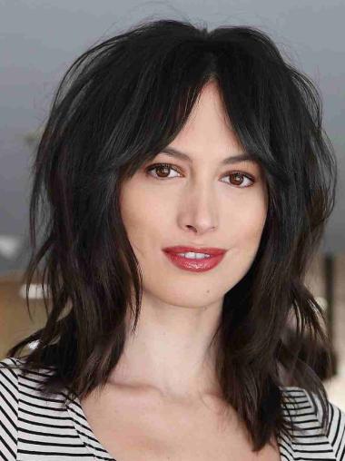 14" Straight Black Lace Wig – Layered Shoulder-Length Style