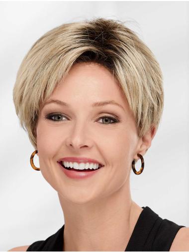 Fashionable Blonde Boycut Wig – Lace Front, Straight Style, Short Synthetic Hair