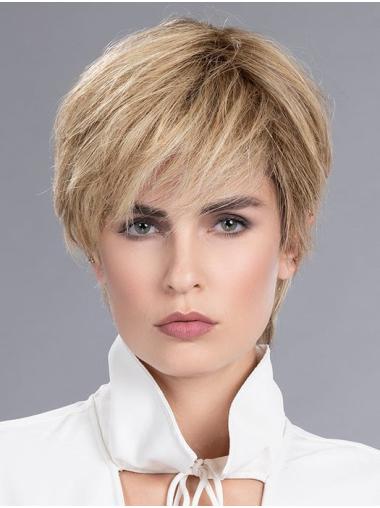 Short Blonde Human Hair Wig – 8" Straight Boycut, Fully Hand-Tied Cap