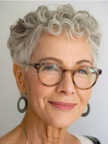 Grey Human Hair Boycut Wig – 4" Curly Lace Front Cropped Style