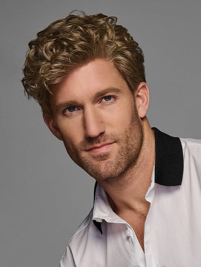 Blonde Synthetic Curly Mens Wigs – Short Heat-Resistant Lace Front Style