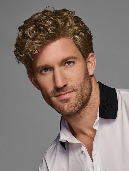 Blonde Synthetic Curly Mens Wigs – Short Heat-Resistant Lace Front Style