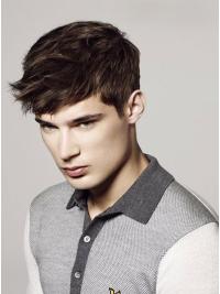 Remy Human Hair Monofilament Cropped Brown Straight Wig for Men