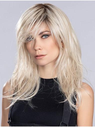 Straight Blonde Monofilament Wig with Bangs – Synthetic Long Style
