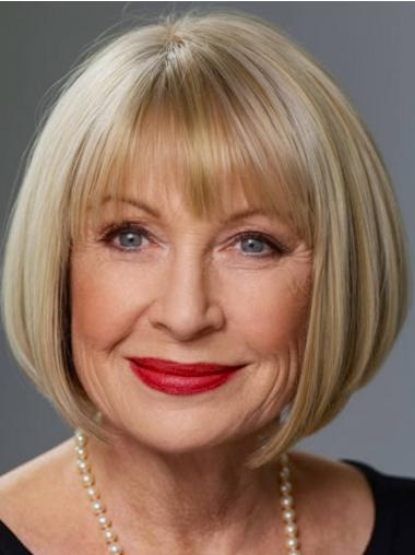 Straight Blonde Bob Wig, 10" Monofilament Synthetic Hair