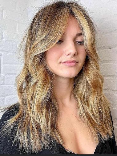 Long 16" Blonde Wavy Monofilament Synthetic Wig – Without Bangs