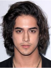 Chin-Length Lace Front Black Wavy Real Hair Wig for Men
