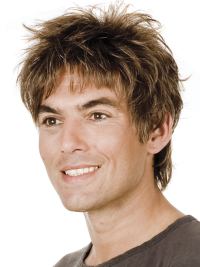 Men’s Brown Short Wig – Remy Human Hair, Straight with Natural Bangs