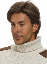 100% Hand-Tied Brown Straight Men’s Wig – Short Natural Look