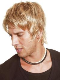 Cheap Blonde Full Lace Men’s Wig – Short Straight With Bangs