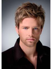 High-Quality Capless Remy Human Hair Short Straight Wig with Bangs for Men