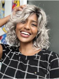 Curly Lace Front Wig – 10" Grey Monofilament Bob for African American Women