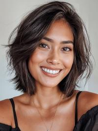 African American Natural Synthetic Wavy Chin-Length Brown Wig