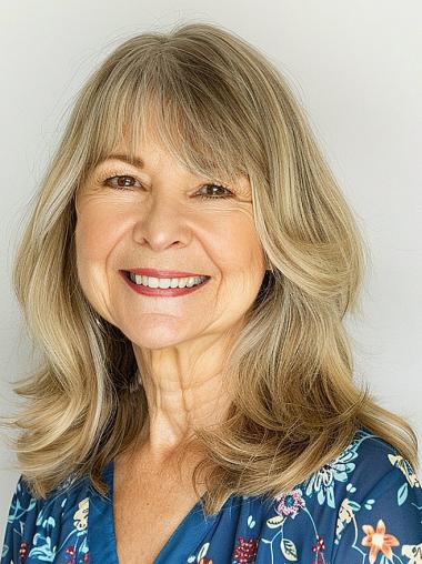Blonde Remy Human Hair Wig – 14" with Bangs, Shoulder Length, Mono Top Construction