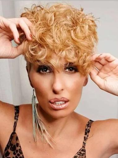 African American Curly Blonde Wig – 4" with Bangs Style