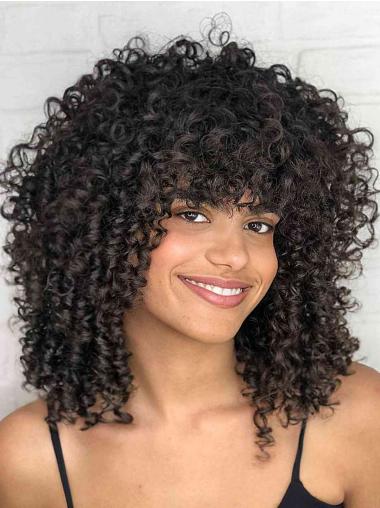 Long 16" Monofilament Black Wig for African American Women
