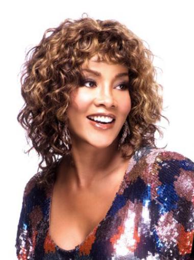 Auburn with Bangs Capless Medium Length Curly Wig for Black Women