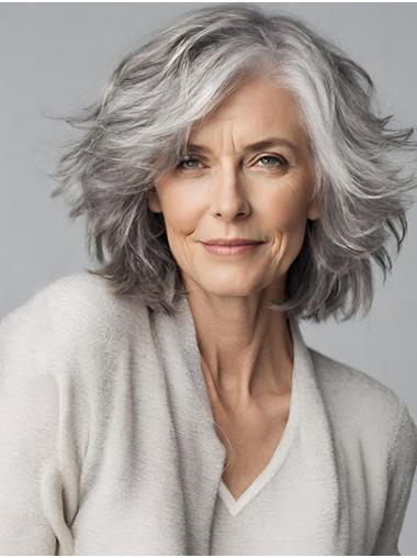 Grey Mono Bob Wig – Chin-Length Wavy Style for Effortless Elegance