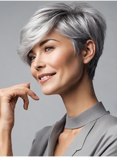 Grey Straight Short Wig – Boycut Design, Soft & Comfortable Wear