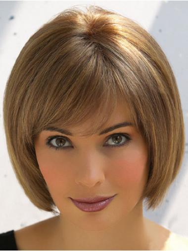 Straight 8" Capless Wig – Human Hair, Ash Brown, Comfortable Fit