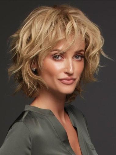 Blonde 12-Inch Curly Chin-Length Wig – Hand-Tied Layered Human Hair