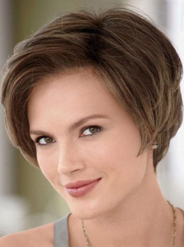 Exquisite Brown 8" Straight Wig – Human Hair Sleek & Stylish