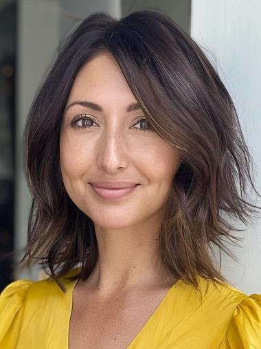 12" Layered Straight Ombre Lace Front Wig – Shoulder-Length, Two-Tone Human Hair
