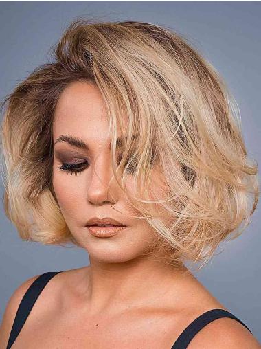 Blonde 10" Chin-Length Wavy Bob Wig – Remy Human Hair, Lace Front Design