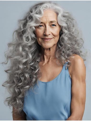Grey Long Curly Wig – 18 Inch Layered Style for Women