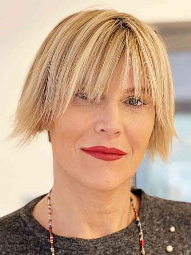 Short 6" Blonde Lace Front Bob Wig – Straight, Human Hair for a Natural Look