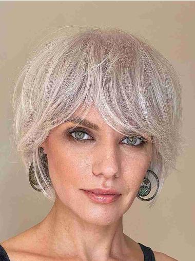 Short 8" Platinum Blonde Lace Front Bob Wig – Straight Human Hair, Stylish Design