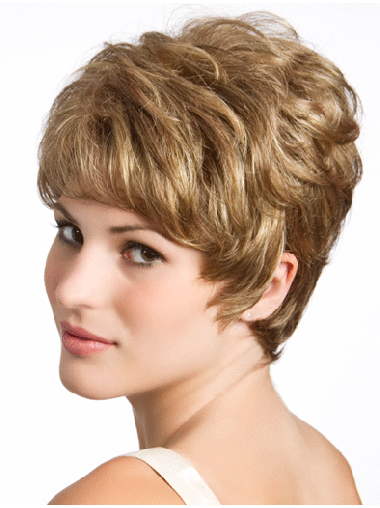 Blonde Wavy Cropped Top Lace Front Wig – Real Human Hair, Stylish & Chic