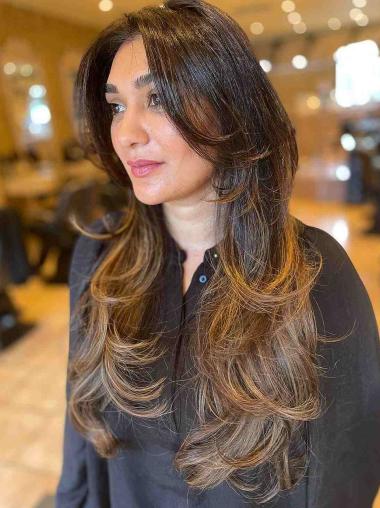 Long 20" Ombre Human Hair Wigs – Layered Wavy 2 Tone Mono Design