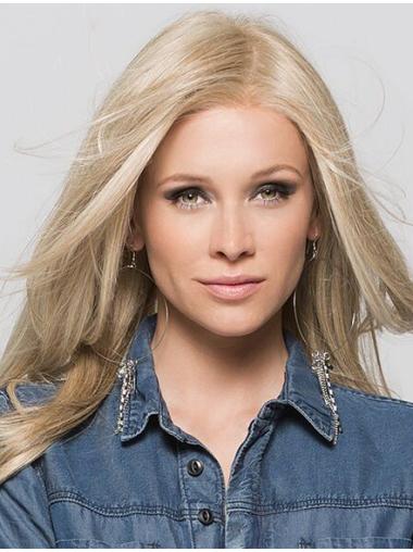 Blonde Straight Wigs Without Bangs – Remy Human Hair Mono Design
