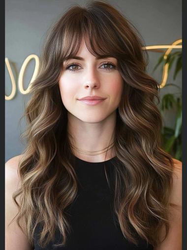 Long Brown Human Hair Wigs – 16" Wavy Style Lace Front Design