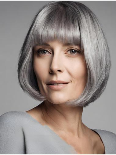 Chin-Length Straight Bob Mono Wig – Elegant Grey Style for Women