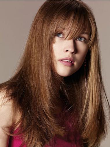 16" Long Straight Auburn Human Hair Wigs – With Bangs, Trendy Style
