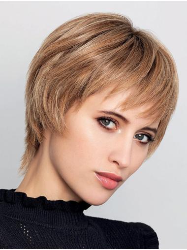 Short Straight Human Hair Wig – Ombre Boycut with Monofilament Top, Natural Look