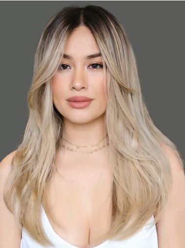 Layered Ombre Straight Wig – 16 Inch Long Hair with Monofilament Top