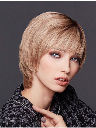 Short Blonde Wigs with Bangs – Remy Human Mono Wig for Women