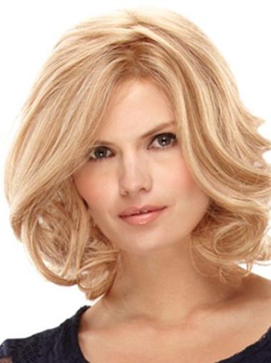 Layered Blonde Curly Wigs – Shoulder Length Premium Human Hair