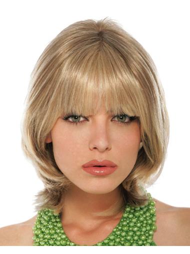 Human Hair Wig with Bangs – Blonde Short Lace Style For Sale