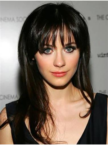 18" Lace Front Straight Remy Human Hair Wigs – Stylish with Bangs